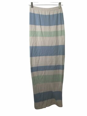 Sabo Skirt White Blue Striped Knit Cotton Pull On Long Skirt Sz S